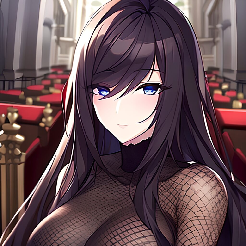 church woman brunette fishnet messy hair long hair 