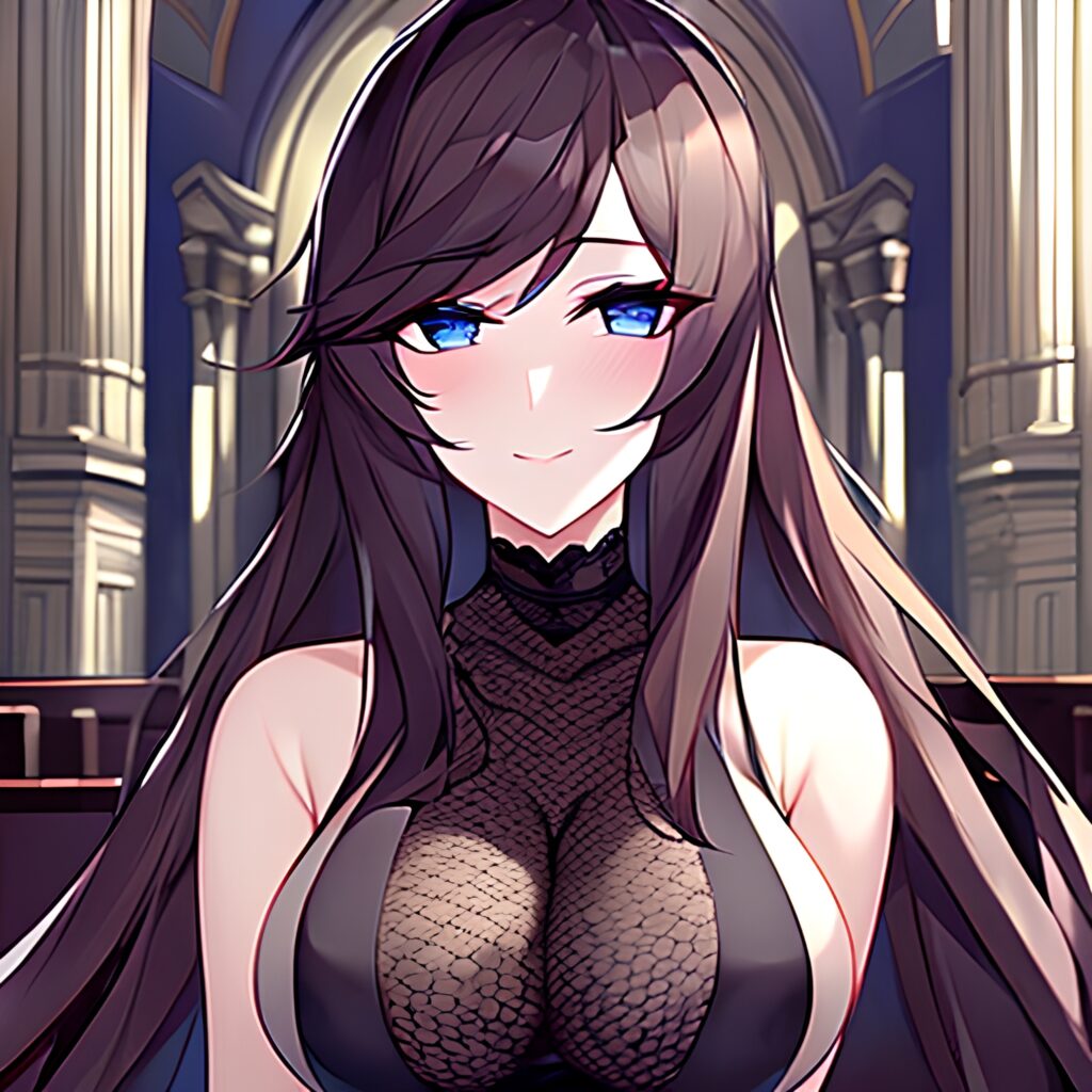 church woman brunette fishnet messy hair long hair 