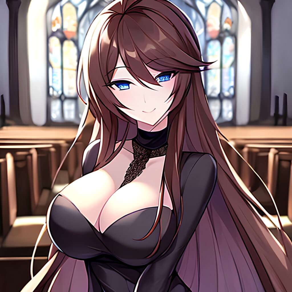 church woman brunette long hair messy hair fishnet 