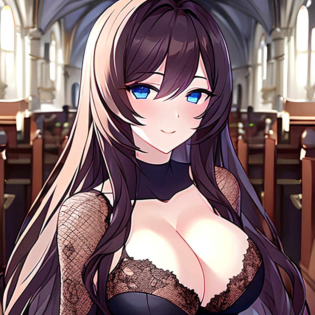 church woman brunette long hair messy hair fishnet 