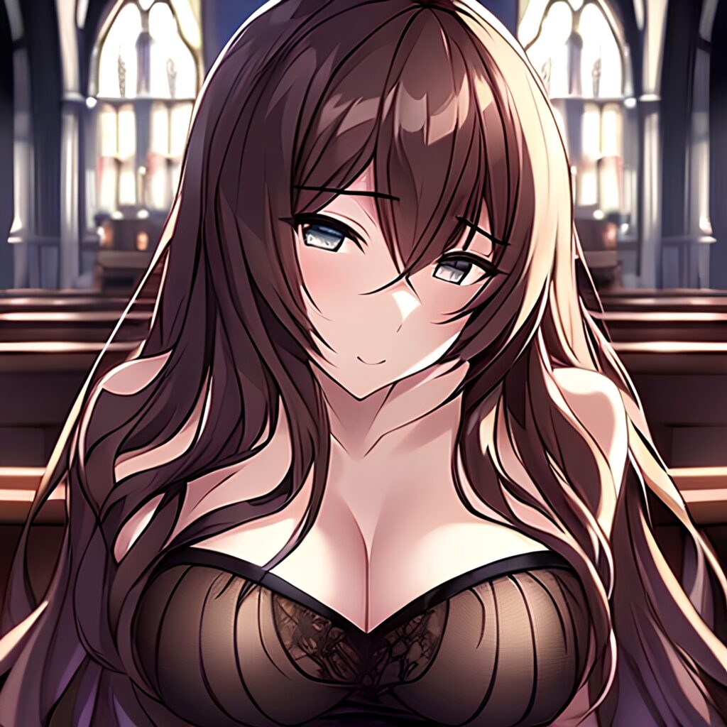 church woman brunette messy hair fishnet long hair 