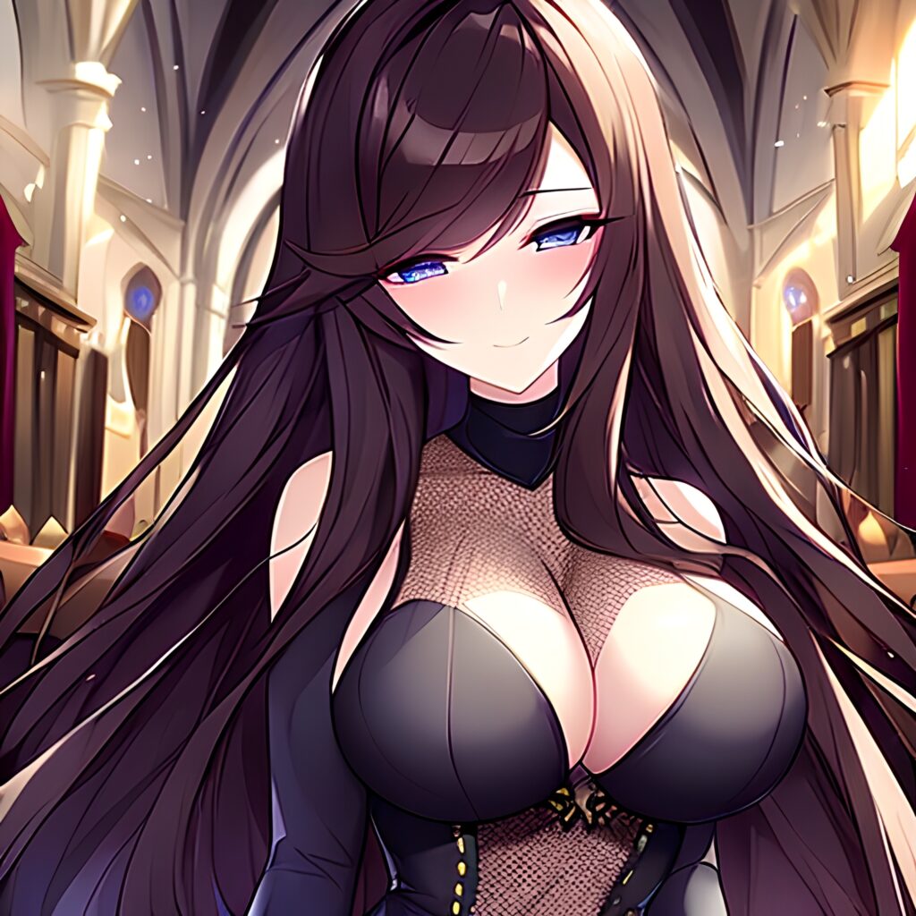 church woman brunette messy hair long hair fishnet