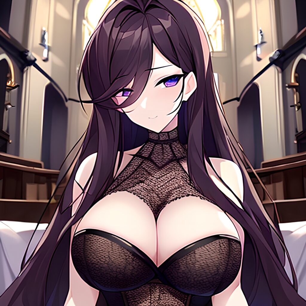 church woman brunette messy hair long hair fishnet 