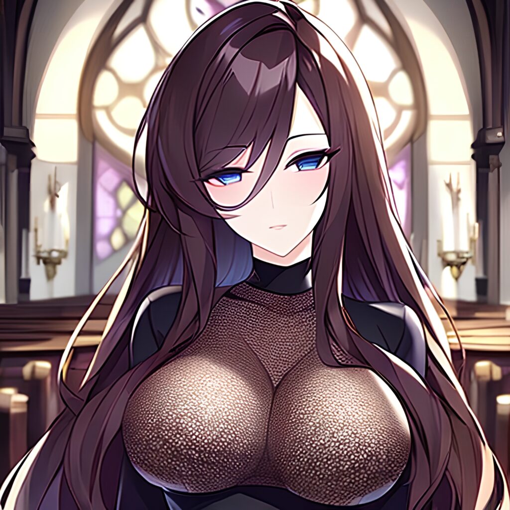 church woman fishnet brunette long hair messy hair 