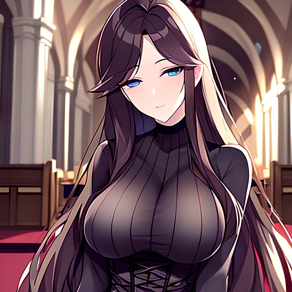 church woman fishnet brunette long hair messy hair 