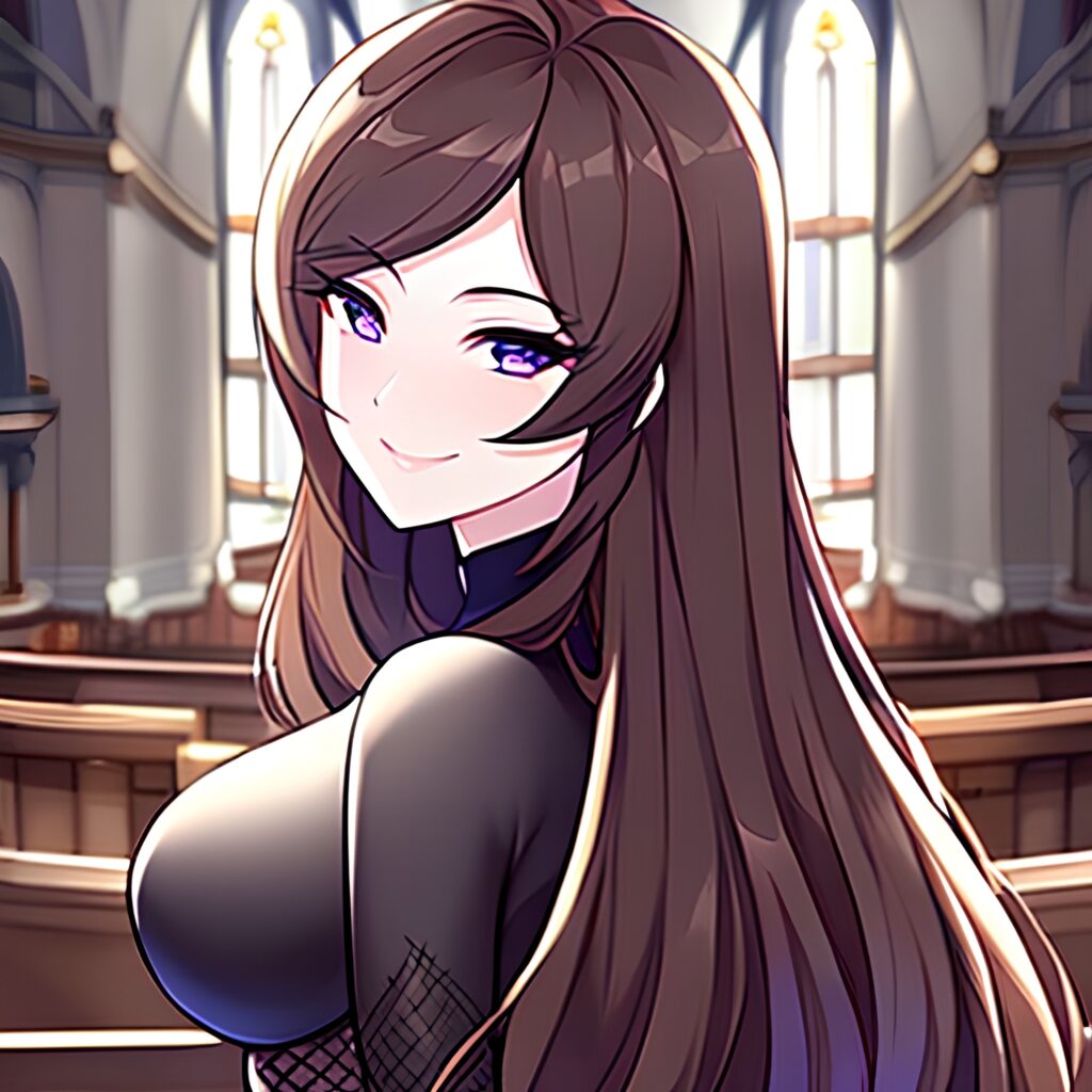 church woman fishnet brunette long hair messy hair 