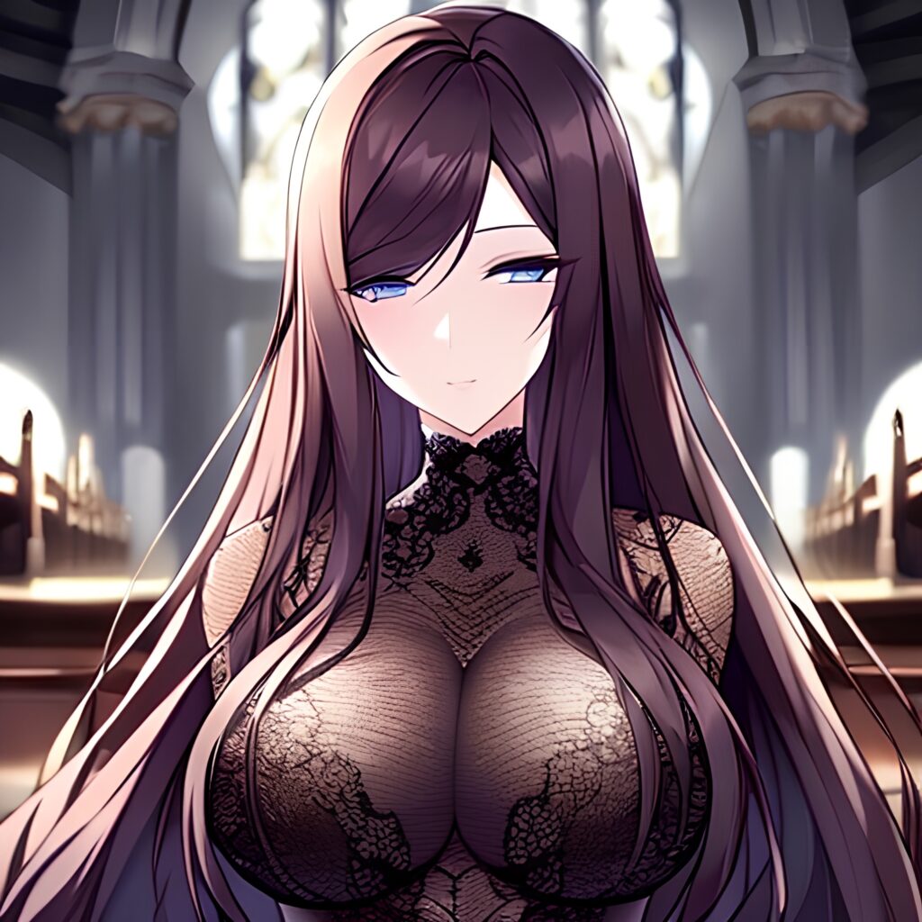 church woman fishnet long hair brunette messy hair 