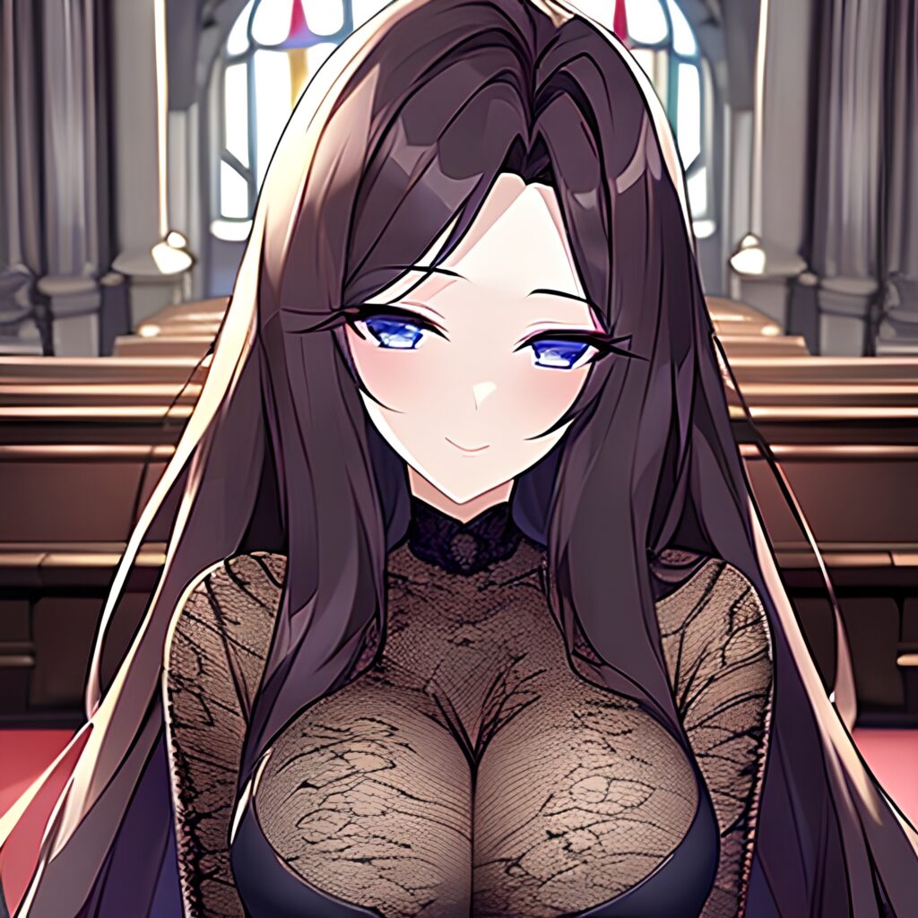 church woman fishnet long hair messy hair brunette