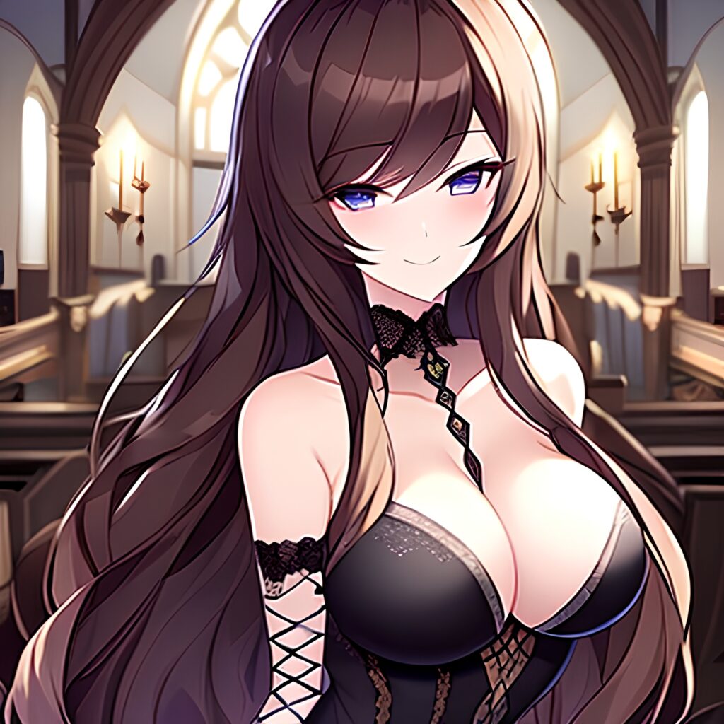 church woman fishnet long hair messy hair brunette 