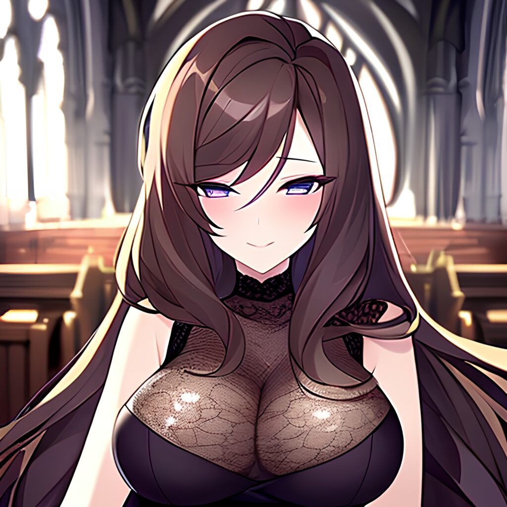 church woman fishnet long hair messy hair brunette 