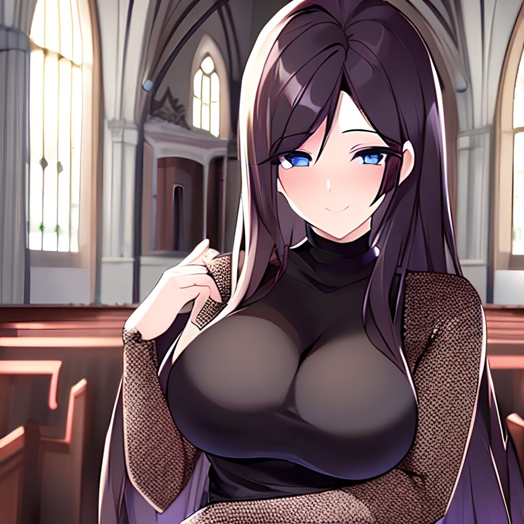 church woman fishnet messy hair long hair brunette 