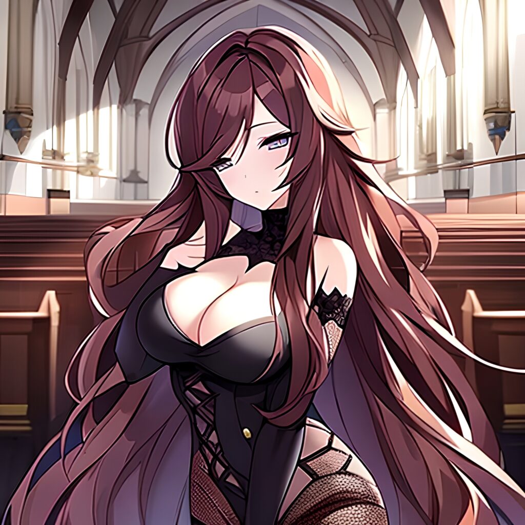 church woman long hair brunette fishnet messy hair
