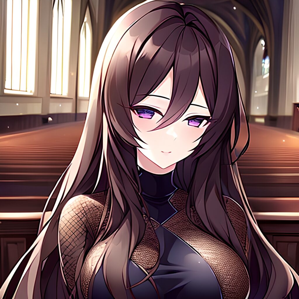 church woman long hair brunette fishnet messy hair 