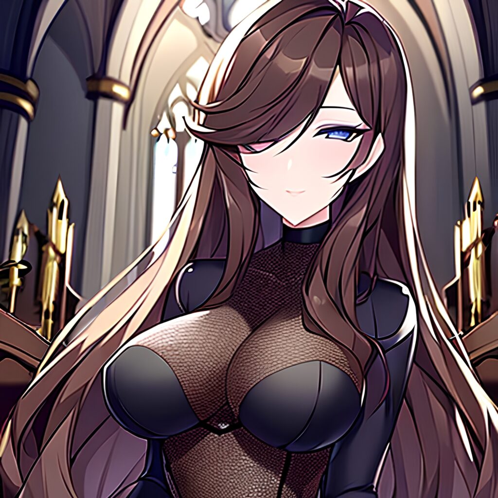 church woman long hair brunette messy hair fishnet 