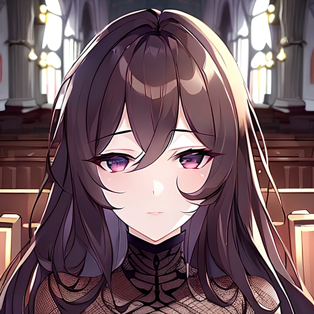 church woman long hair fishnet brunette messy hair 