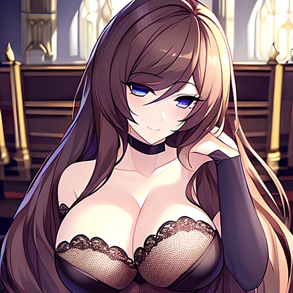 church woman long hair fishnet messy hair brunette 