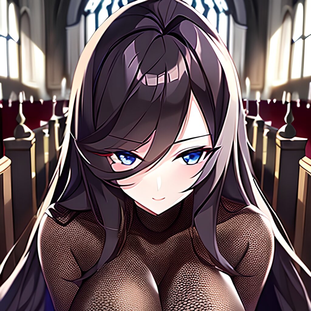 church woman long hair messy hair fishnet brunette 