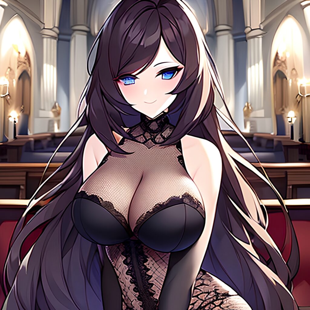 church woman long hair messy hair fishnet brunette 