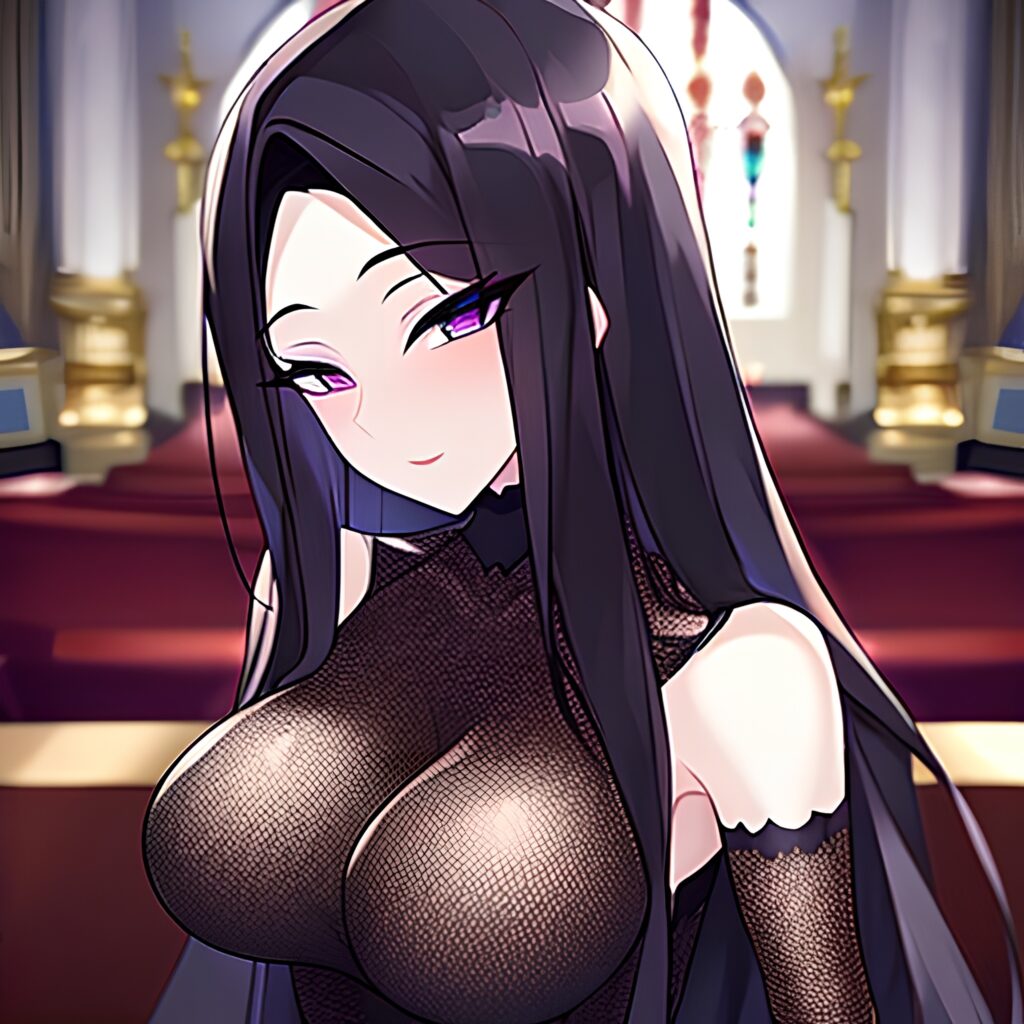 church woman messy hair brunette fishnet long hair 