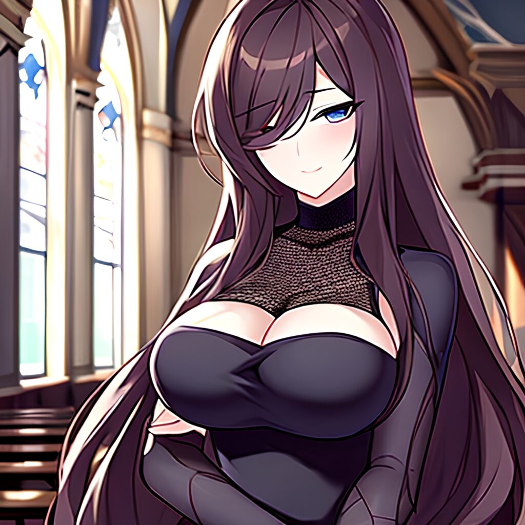 church woman messy hair brunette long hair fishnet