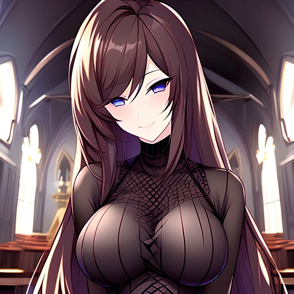 church woman messy hair fishnet brunette long hair 