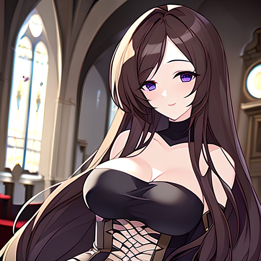 church woman messy hair long hair brunette fishnet 