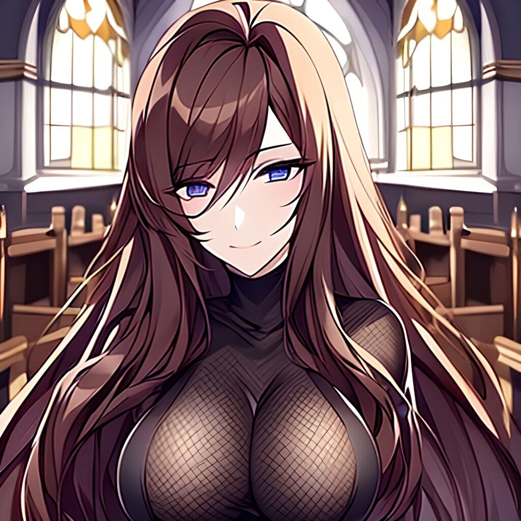 church woman messy hair long hair fishnet brunette 