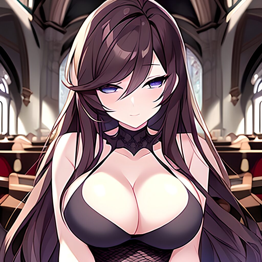 church woman messy hair long hair fishnet brunette 