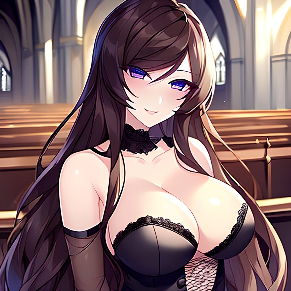 church woman messy hair long hair fishnet brunette 