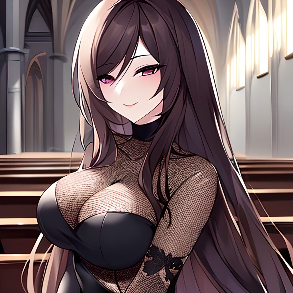 church woman messy hair long hair fishnet brunette 