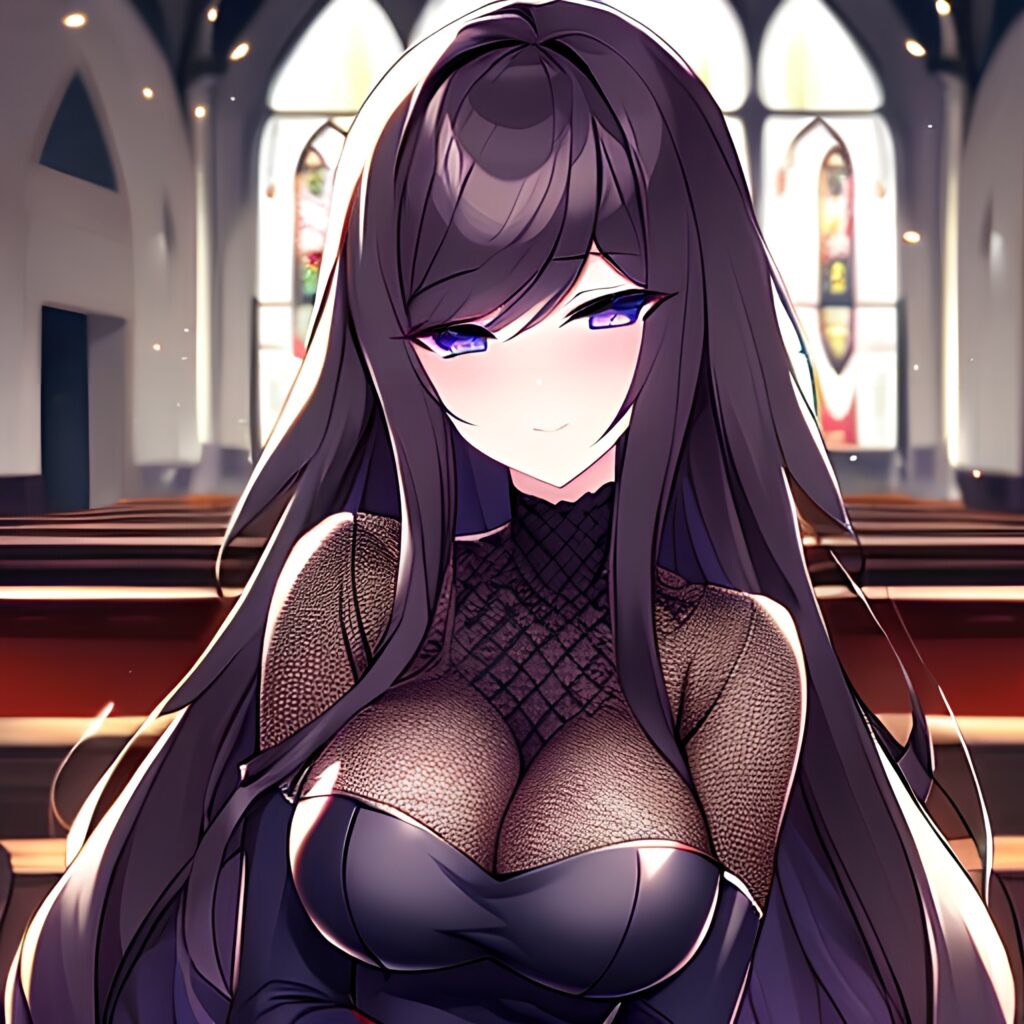 church woman messy hair long hair fishnet brunette 