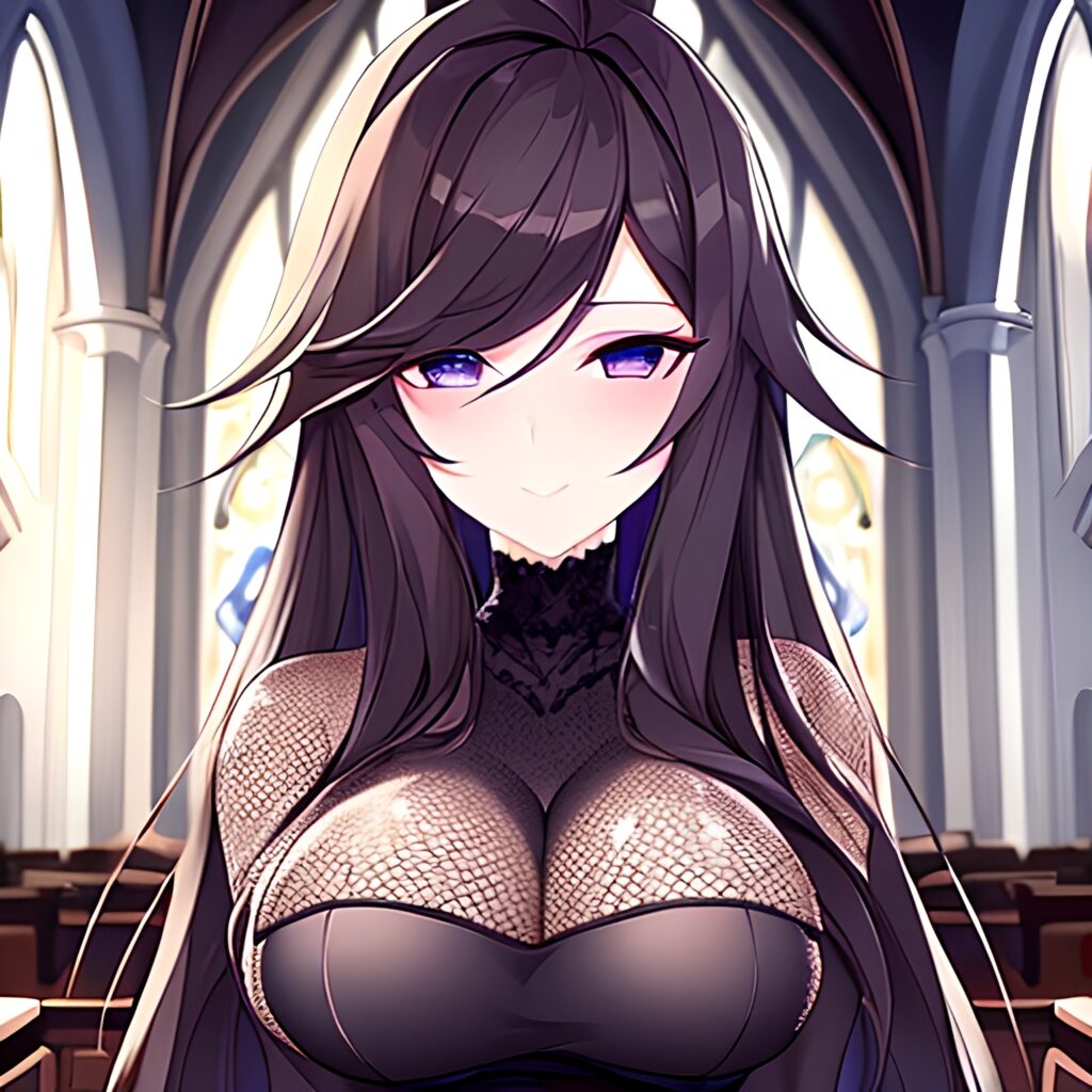 church woman messy hair long hair fishnet brunette 