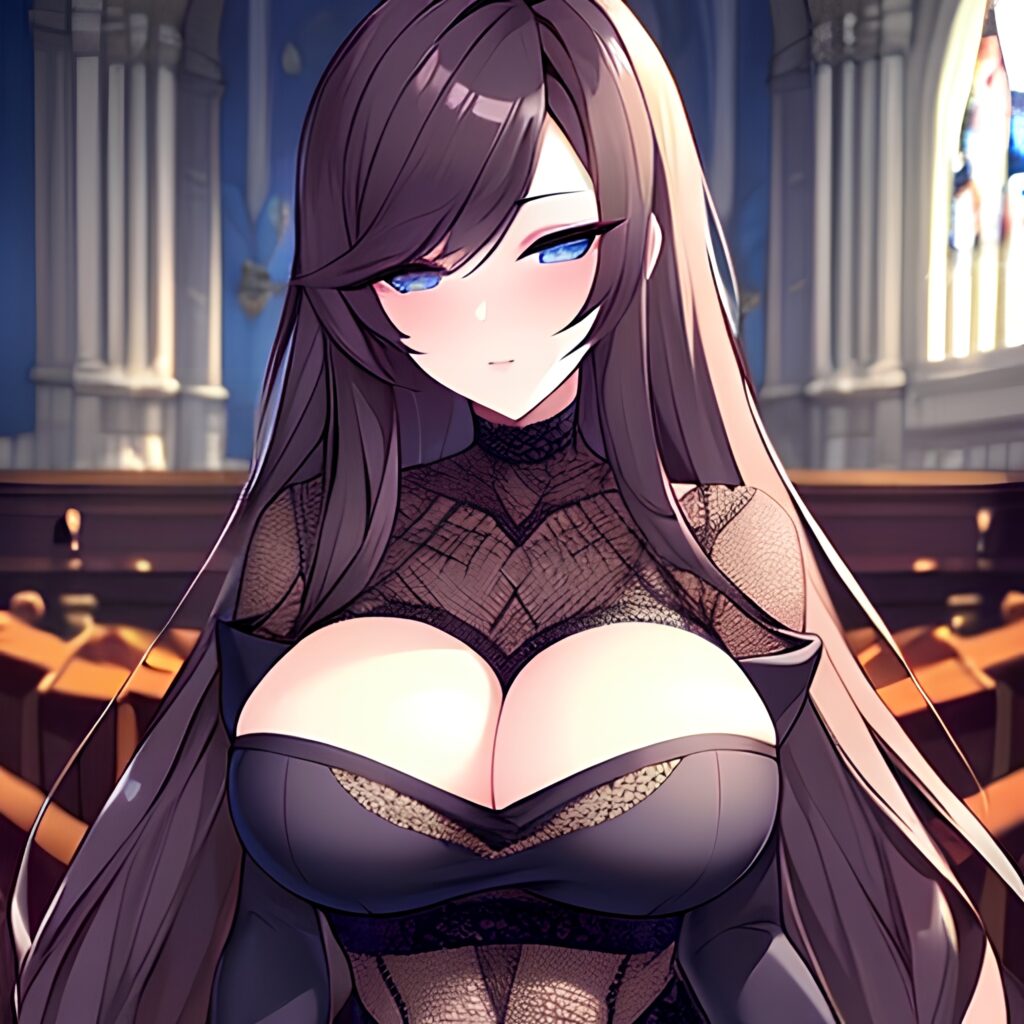 fishnet brunette church long hair messy hair woman 