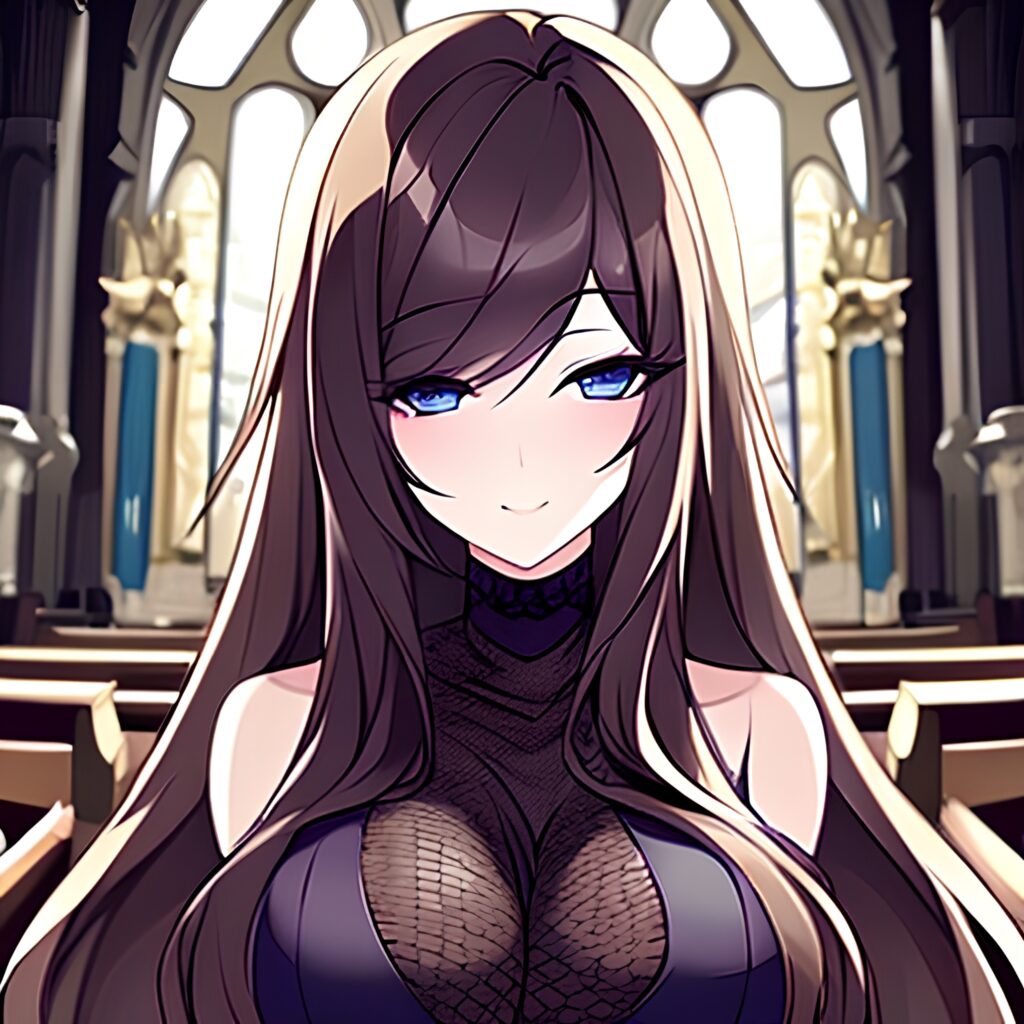 fishnet brunette church long hair messy hair woman 