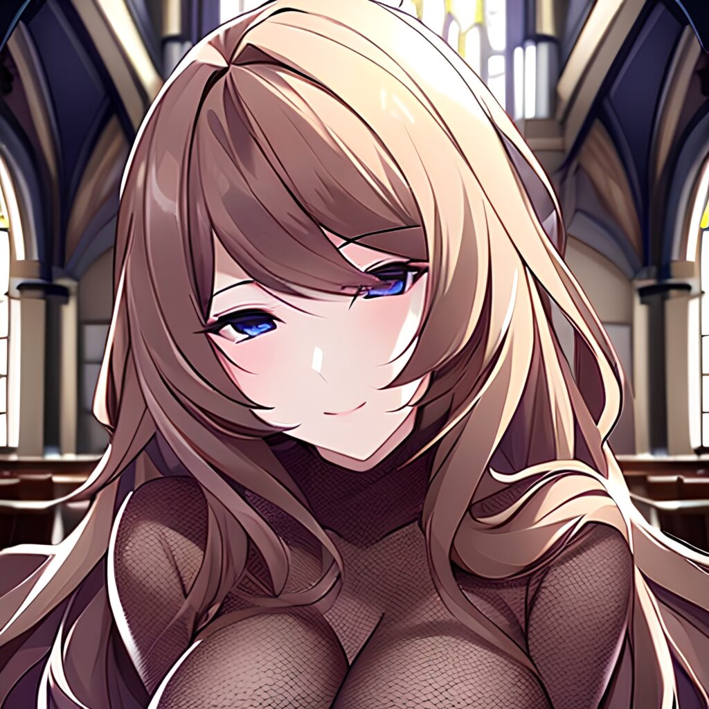 fishnet brunette church long hair messy hair woman 