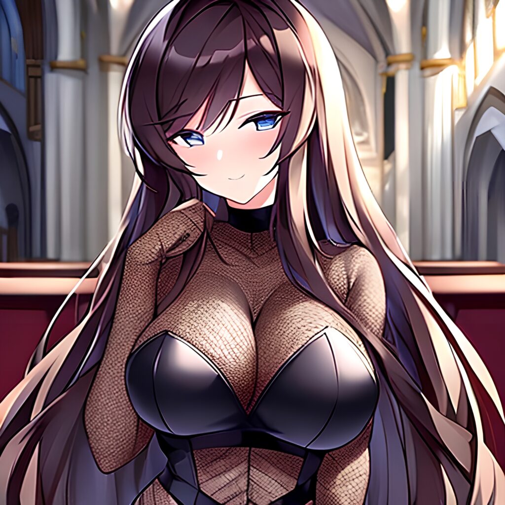 fishnet brunette church long hair woman messy hair 