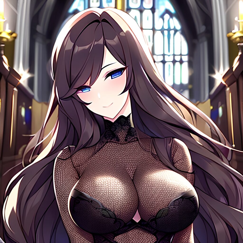 fishnet brunette church long hair woman messy hair 