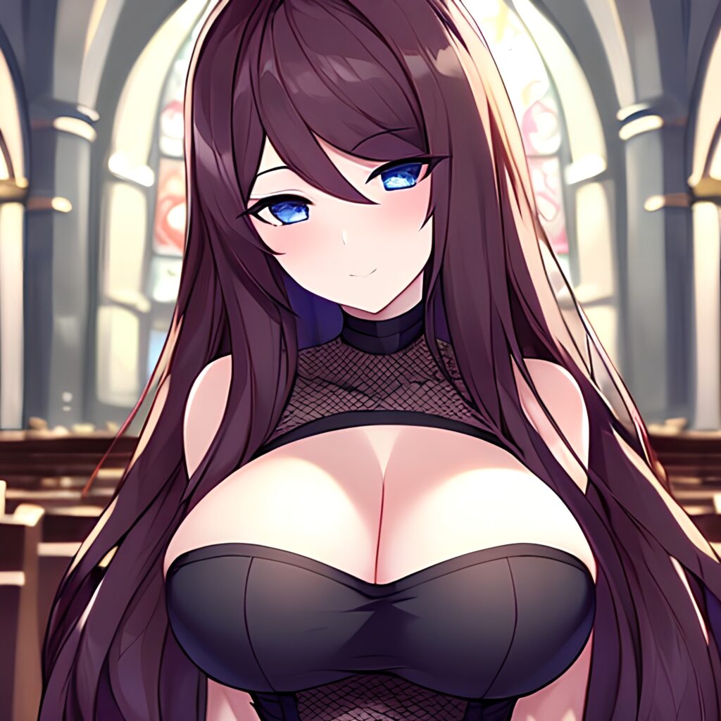 fishnet brunette church long hair woman messy hair 