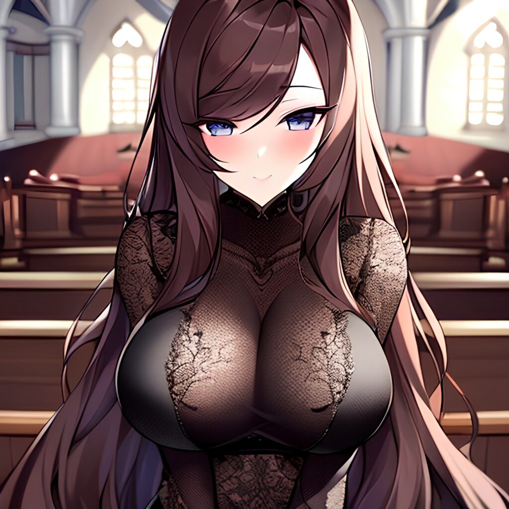 fishnet brunette church long hair woman messy hair 