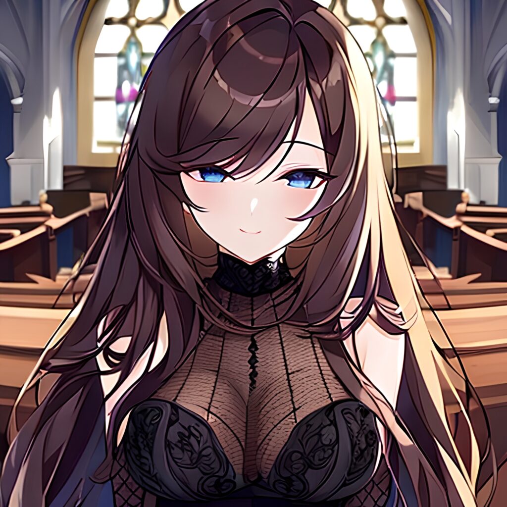 fishnet brunette church long hair woman messy hair 