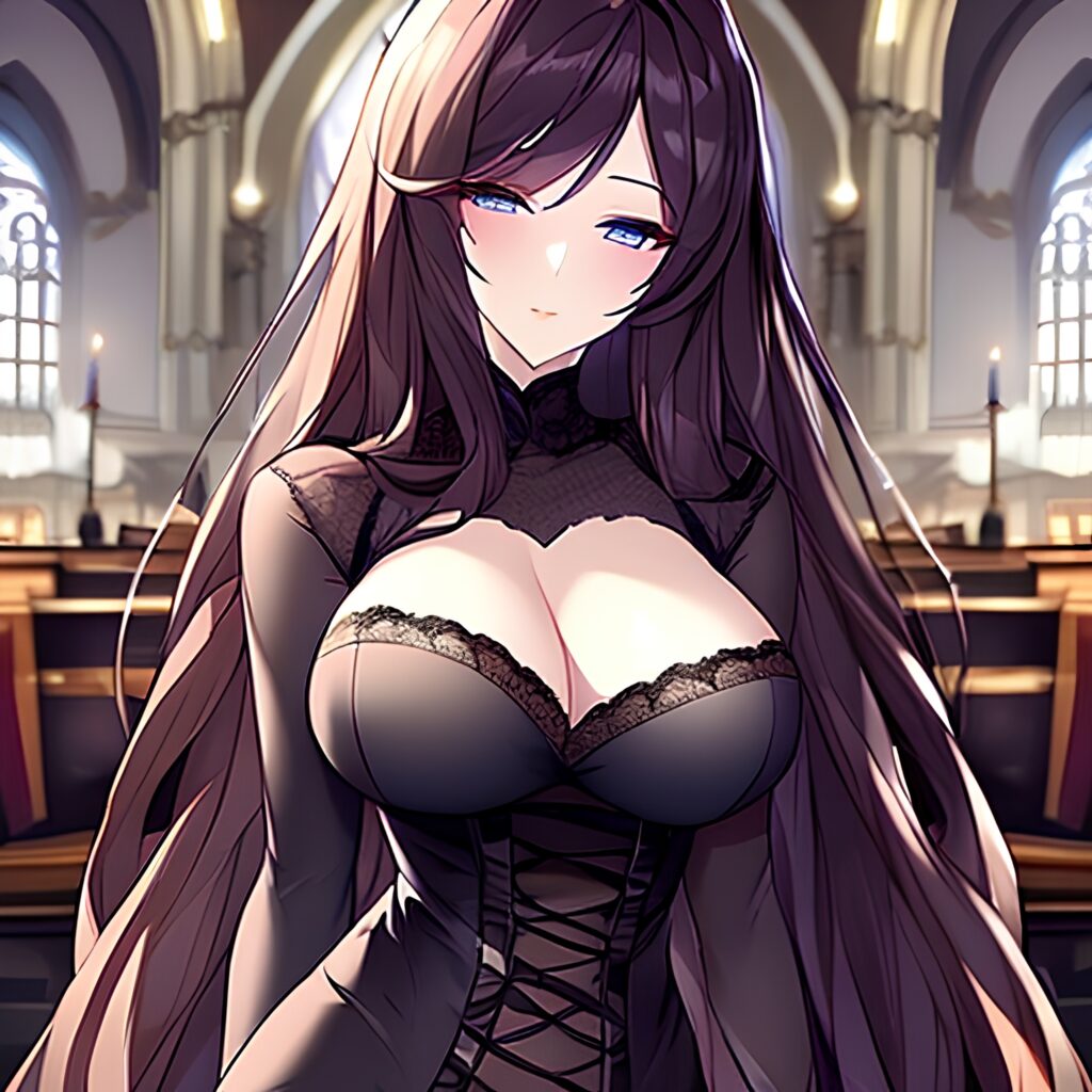 fishnet brunette church messy hair long hair woman