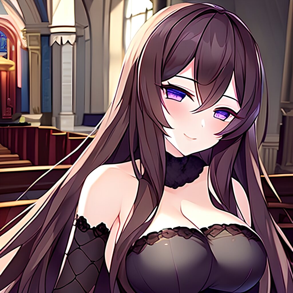 fishnet brunette church messy hair long hair woman 