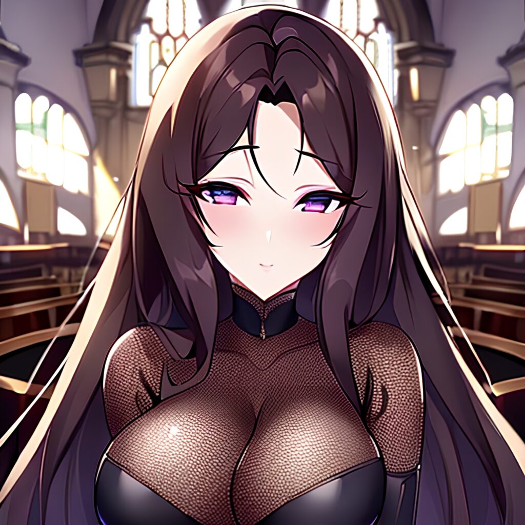 fishnet brunette church messy hair woman long hair 