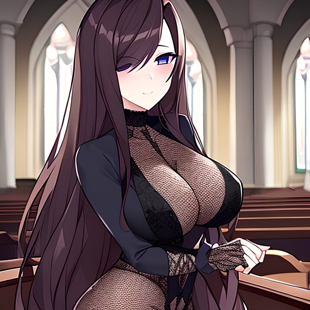 fishnet brunette church messy hair woman long hair 