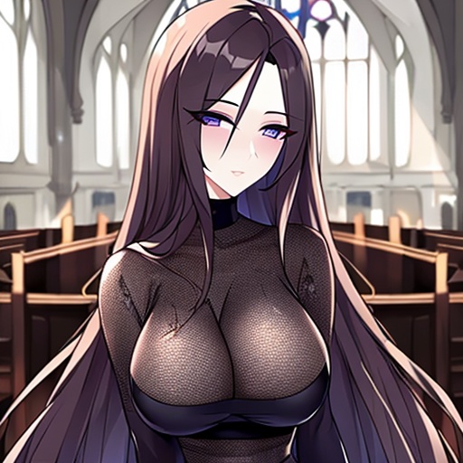 fishnet brunette church messy hair woman long hair