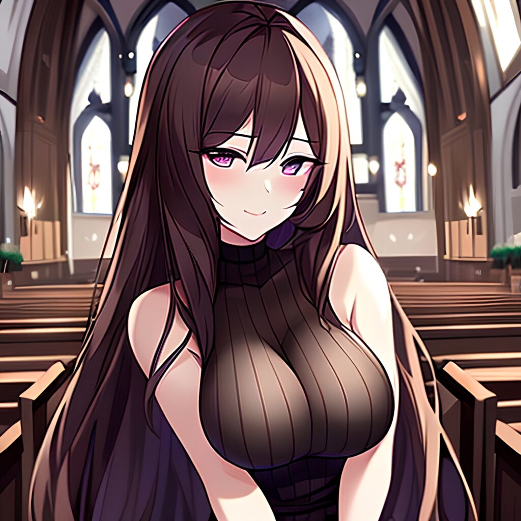 fishnet brunette church woman long hair messy hair 