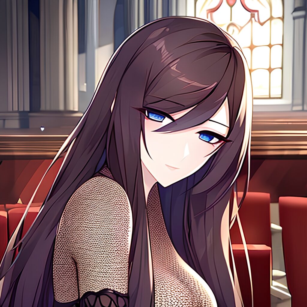 fishnet brunette church woman long hair messy hair 