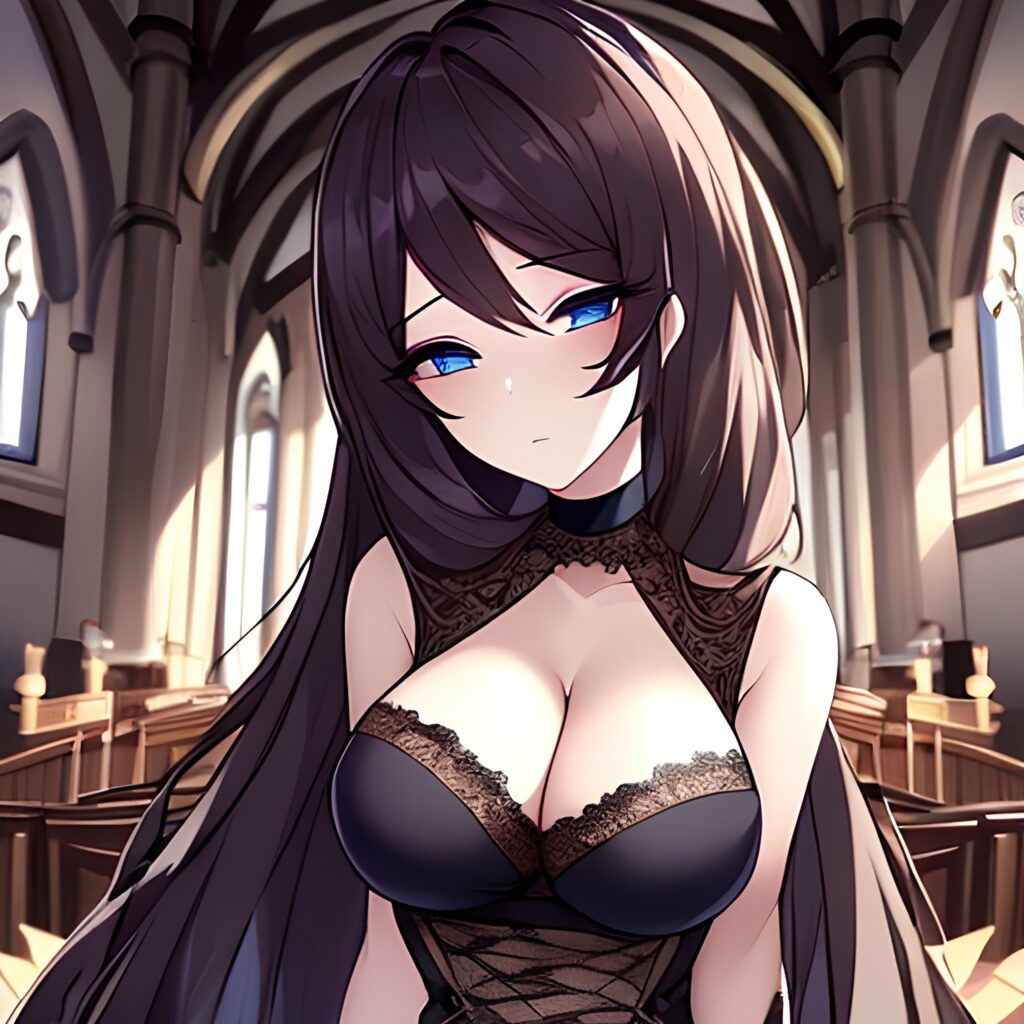 fishnet brunette church woman messy hair long hair 