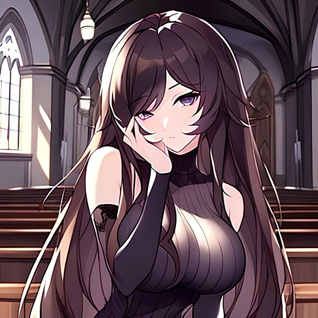 fishnet brunette church woman messy hair long hair 