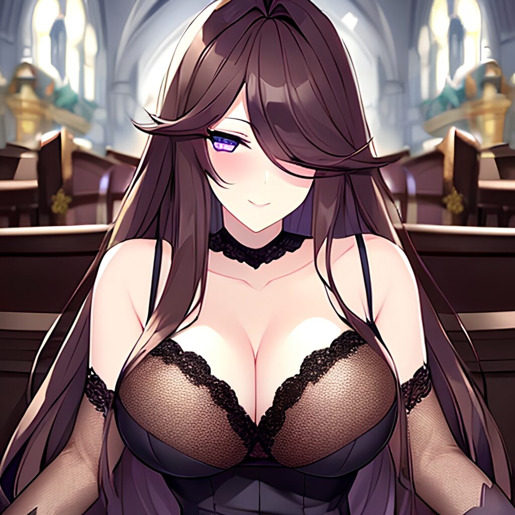 fishnet brunette long hair church messy hair woman 